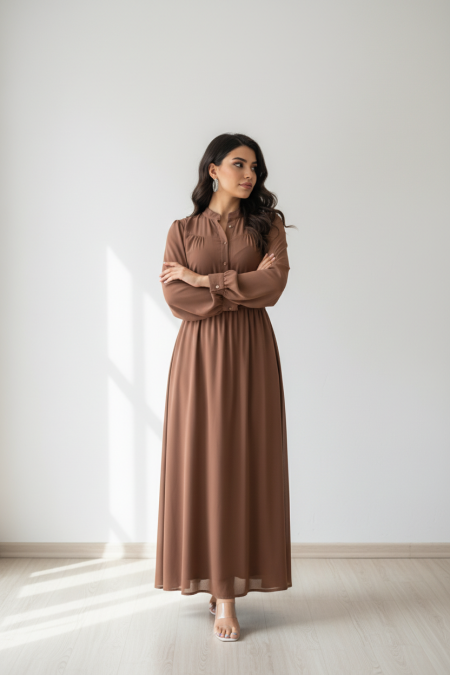 فستان عملي بني فاتح
