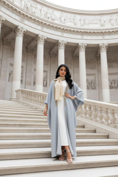 عباي رمادي مع ستراس ذهبي