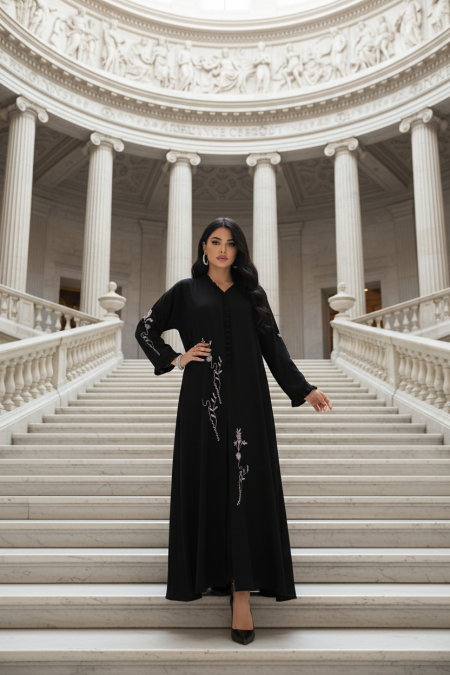 عباي اسود مع ستراس