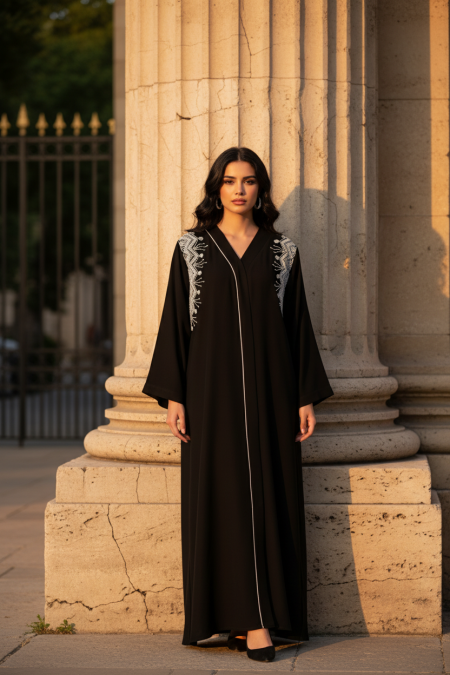 عباي اسود مع ستراس ابيض