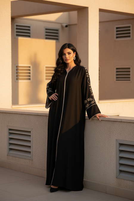 عباي اسود ستراس ذهبي