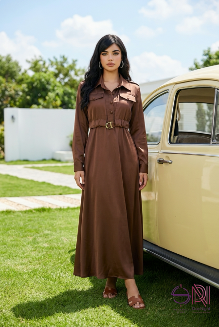 فستان ستان بني